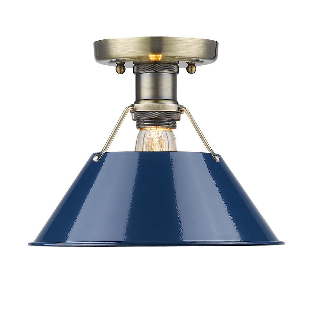 Golden Lighting-3306-FM AB-NVY-Orwell - 1 Light Flush Mount 8 Inches Tall and 10 Inches Wide Aged Brass Navy Aged Brass Finish